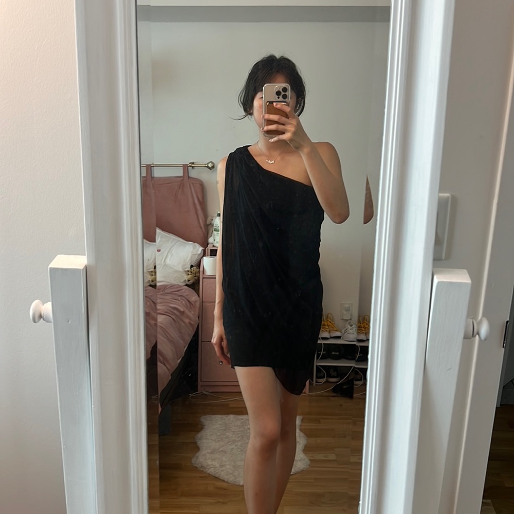 Alice and olivia bodycon goddess silk drape black dress - Picture 2 of 7